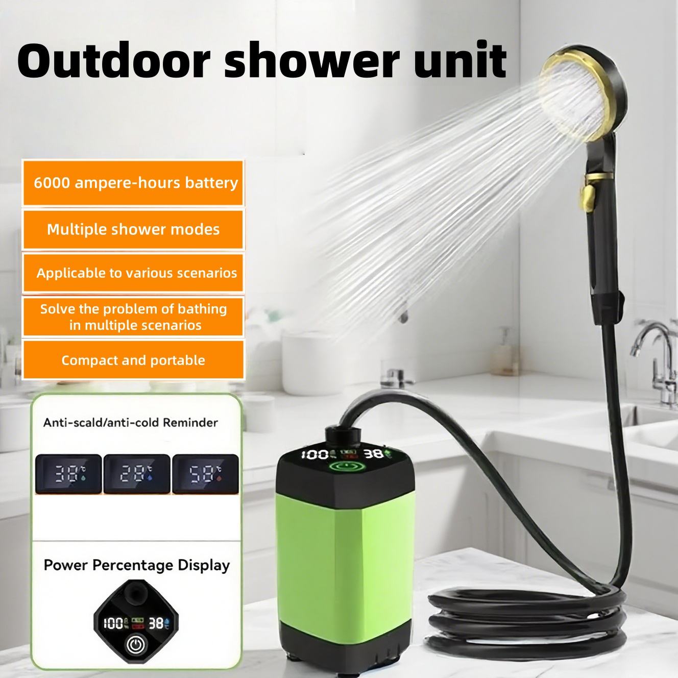Outdoor Camping Accessories - Portable Outdoor Electric Shower Unit, with